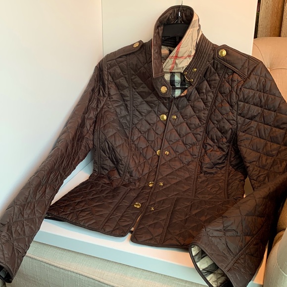 Burberry Jackets & Coats Burberry Coat Quilted Plaid Espresso Brown